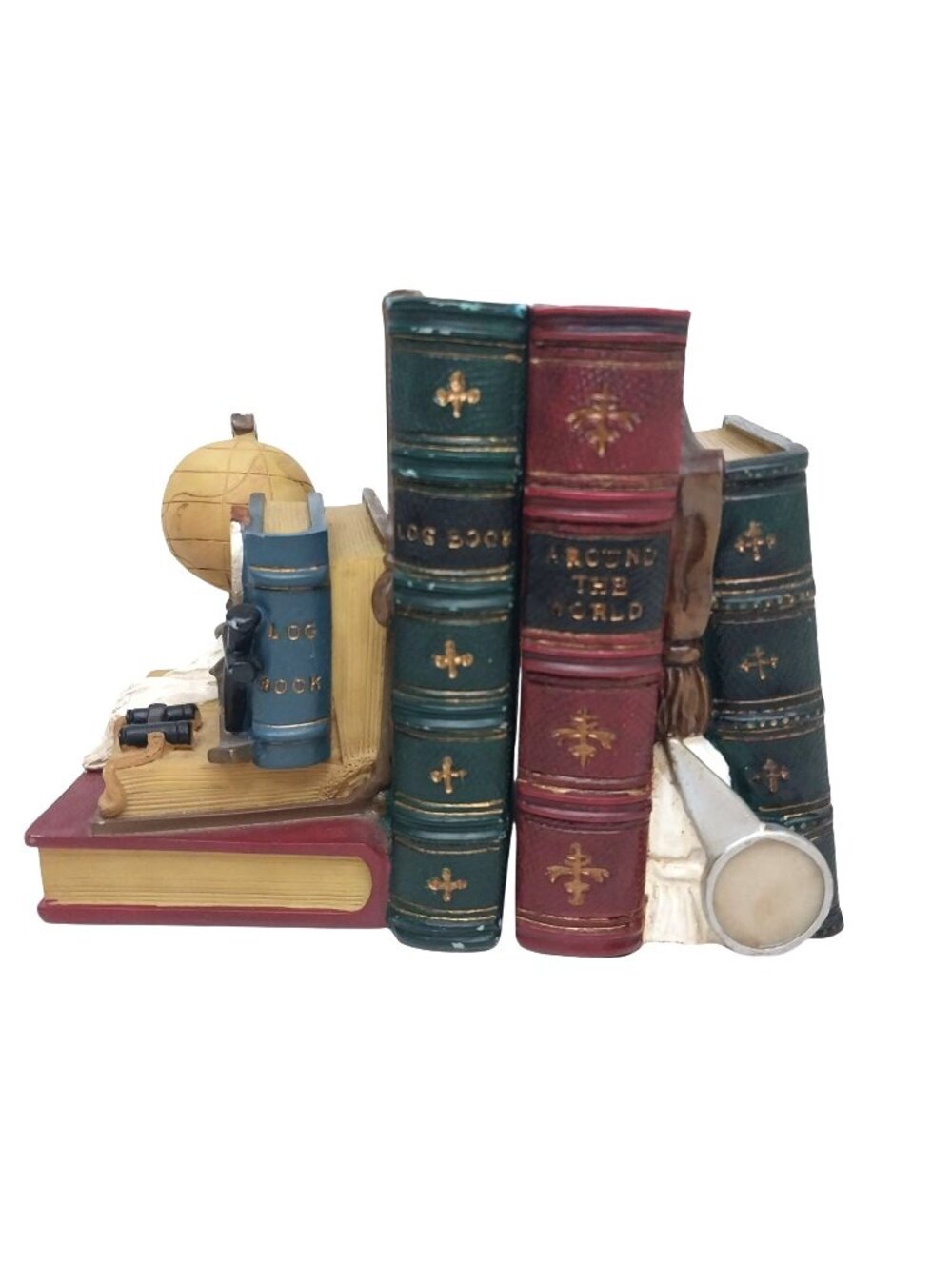 Vintage Bookends Books Globe Telescope Teacher's Gift Red Green
